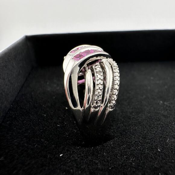 Detailed Lab Created Pink Sapphire and Sterling Ring - Size 7 - Picture 16 of 16